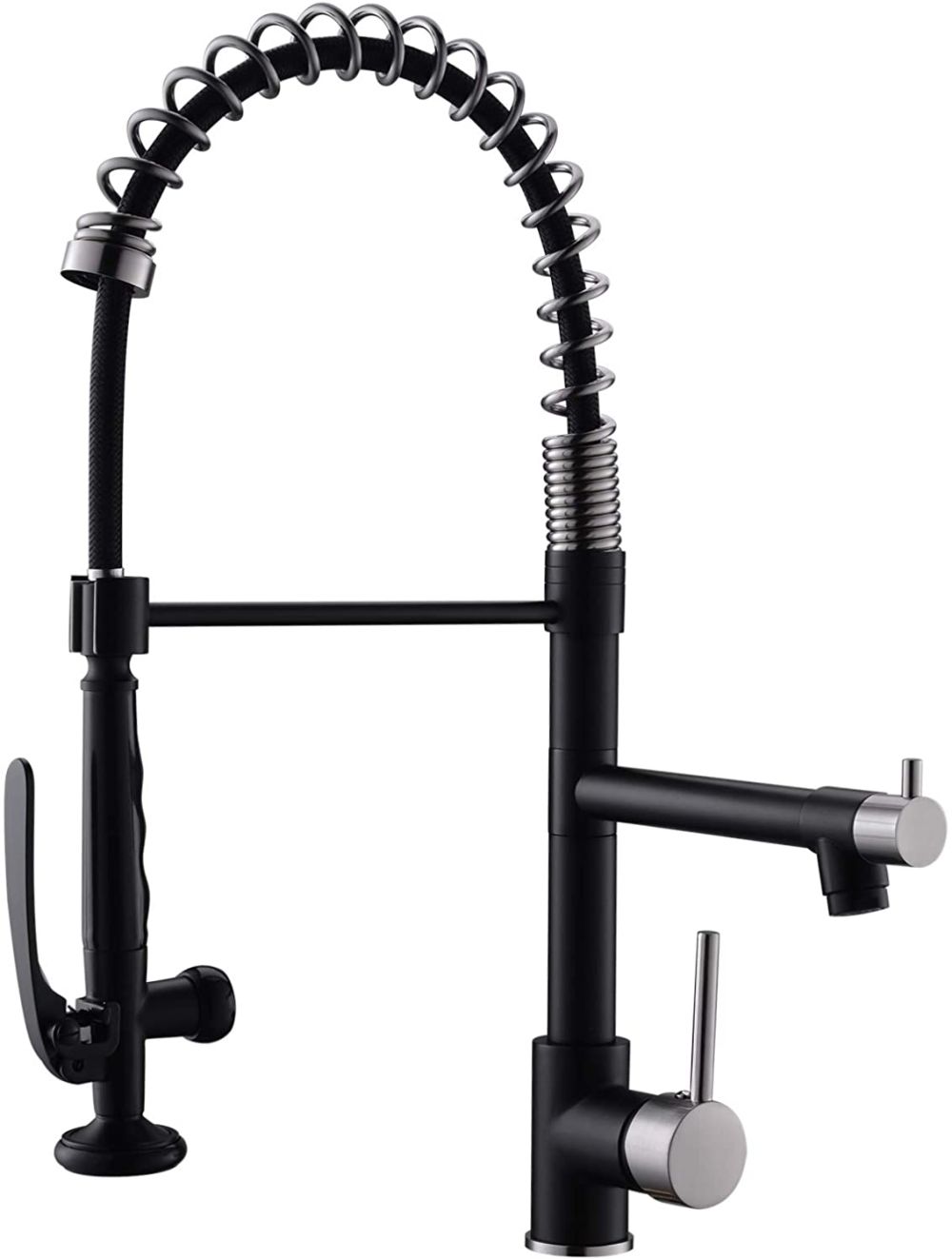 dropship Commercial Kitchen Faucet Pull Down Sprayer Black and Nickel,Single Handle Kitchen Sink Faucet