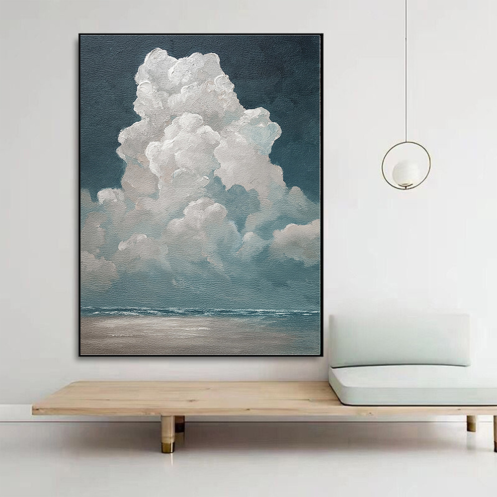 dropship Hand Painted Oil Painting White Cloud Textured Wall Art Blue Sky Painting Cloud Painting Minimalist Cloud Wall Art White Cloud Art Blue Sky Wall Art Night Sky Painting