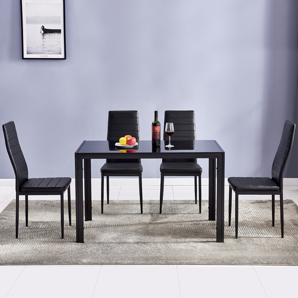 dropship Simple Assembled Tempered Glass & Iron Dinner Table Black