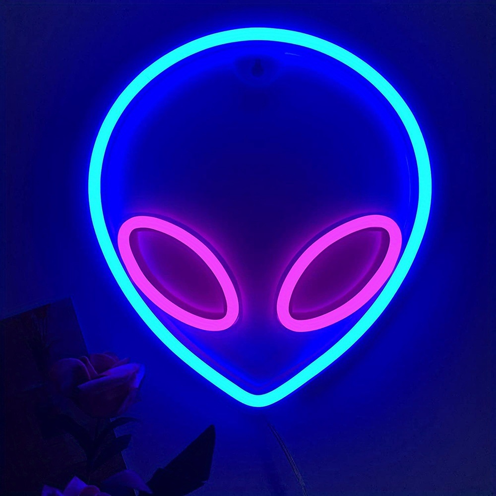 dropship 1pc Alien Shape LED Neon Sign, USB & Battery Powered Novelty Neon Mini Night Light, Novelty Wall Lamp With 1pc Hook For Bedroom Kids Room Party Home Wall Decor