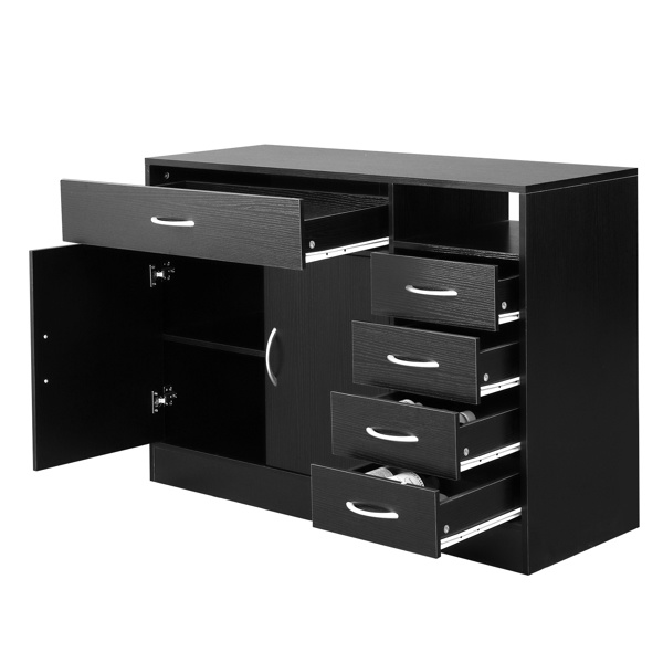 dropship FCH MDF With Triamine Double Doors And Five Drawers Bathroom Cabinet Black