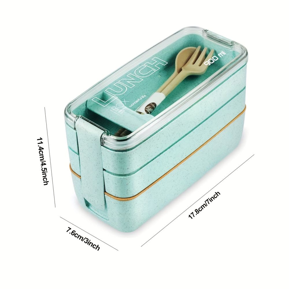 dropship 1 set 3-in-1 Bento Box Set - Microwave and Dishwasher Safe Lunch Box with Dividers and Utensils - Perfect for School, Travel, and Snacks