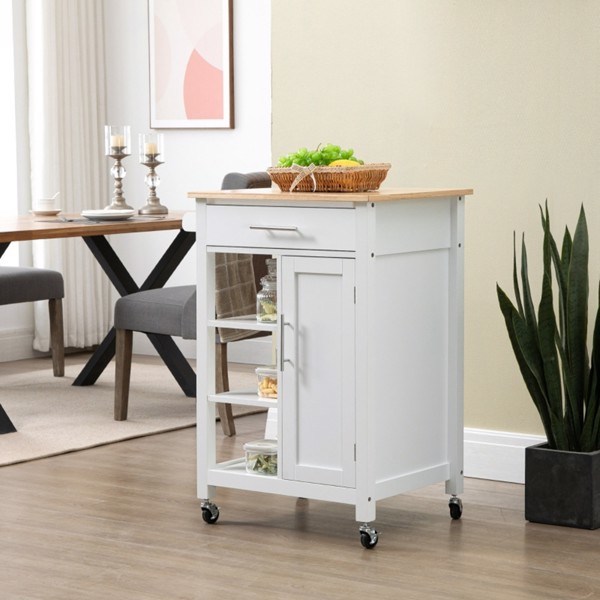 dropship Compact Kitchen Island Cart on Wheels, Rolling Utility Trolley Cart White-AS