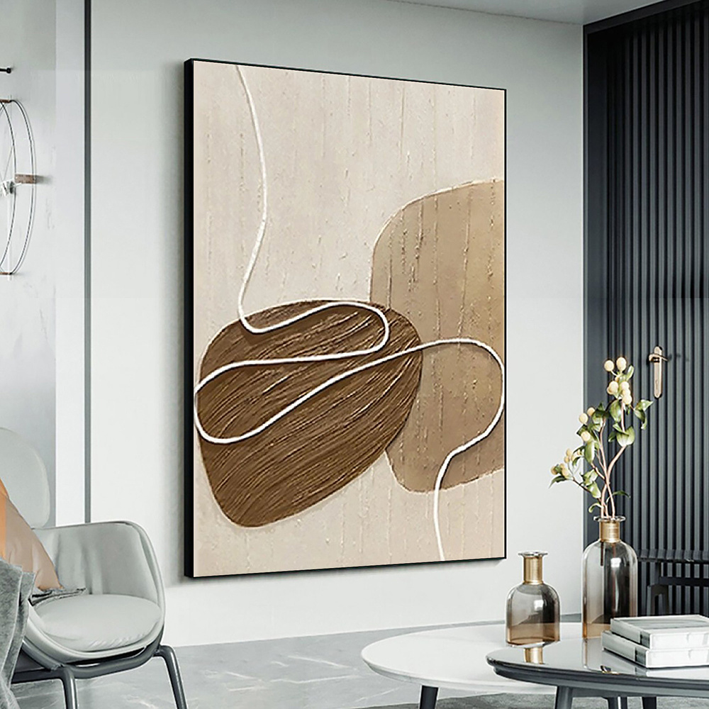 dropship Handmade Oil Painting White and Beige Minimalist Wall Art Oversize Minimalist Painting on Canvas Neutral Textured Painting Brown Wall Decorative Painting