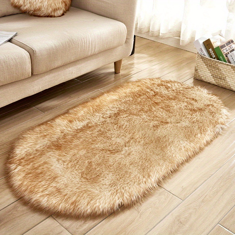 dropship 1pc Super Soft Area Rug, Plush Fluffy Faux Sheepskin Oval Floor Mat For Living Room Bedroom, Machine Washable Bedside Rugs, Shaggy Plush Carpet Faux Rug, Home Decor, Room Decor