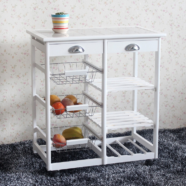 dropship Kitchen & Dining Room Cart 2-Drawer 3-Basket 3-Shelf Storage Rack with Rolling Wheels White(Replacement code: 85659263)
