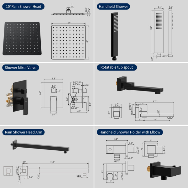 dropship Male NPT Folding Bathtub Shower Faucet, Rain Shower Head System with Bath Tub Faucet Set and Handheld for Bathroom, Matte Black 3 Function Tub Shower Rough-in Valve and Diverter