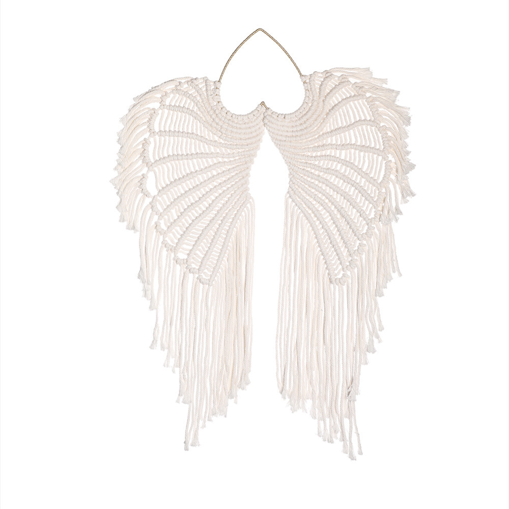 dropship 1pc Bohemian Angel Wings Tapestry Pendant with Long Tassels - Hand Woven Dream Catcher Wall Hanging for Weddings, Offices, and Bedrooms