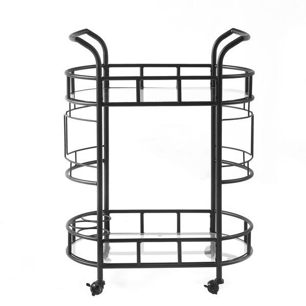 dropship Black, Iron Frame(Baking Paint), Mobile glass dining cart easy to clean