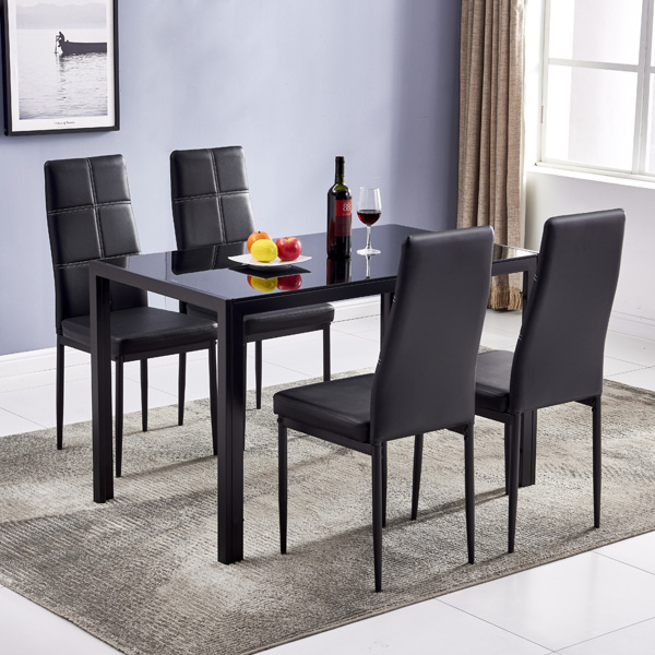 dropship Simple Assembled Tempered Glass & Iron Dinner Table Black