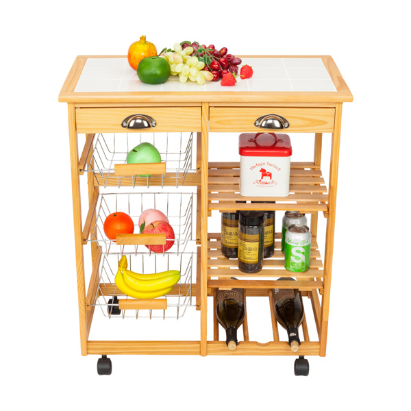 dropship Kitchen & Dining Room Cart 2-Drawer Removable Storage Rack with Rolling Wheels Wood Color