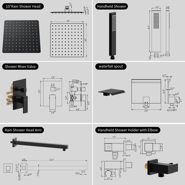 dropship Male NPT Waterfall Tub and Shower Faucet Set, Suntisbo 10-Inch Matte Black Rain Shower System