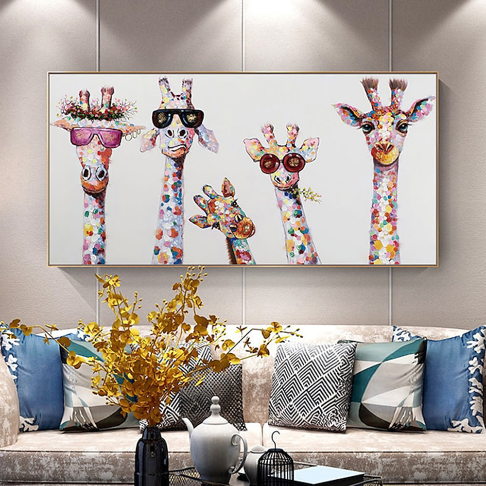 dropship Hand Painted Oil Painting Horizontal Abstract Animals Giraffe Modern Living Room Hallway Bedroom Luxurious Decorative Painting