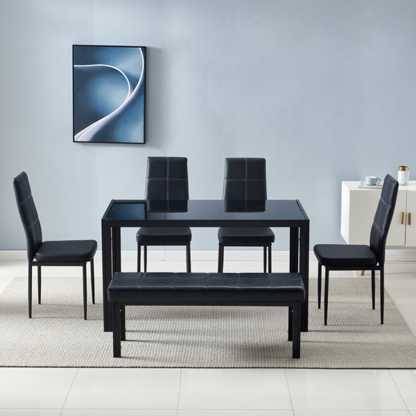 dropship Simple Assembled Tempered Glass & Iron Dinner Table Black(Replacement code: 21491449)