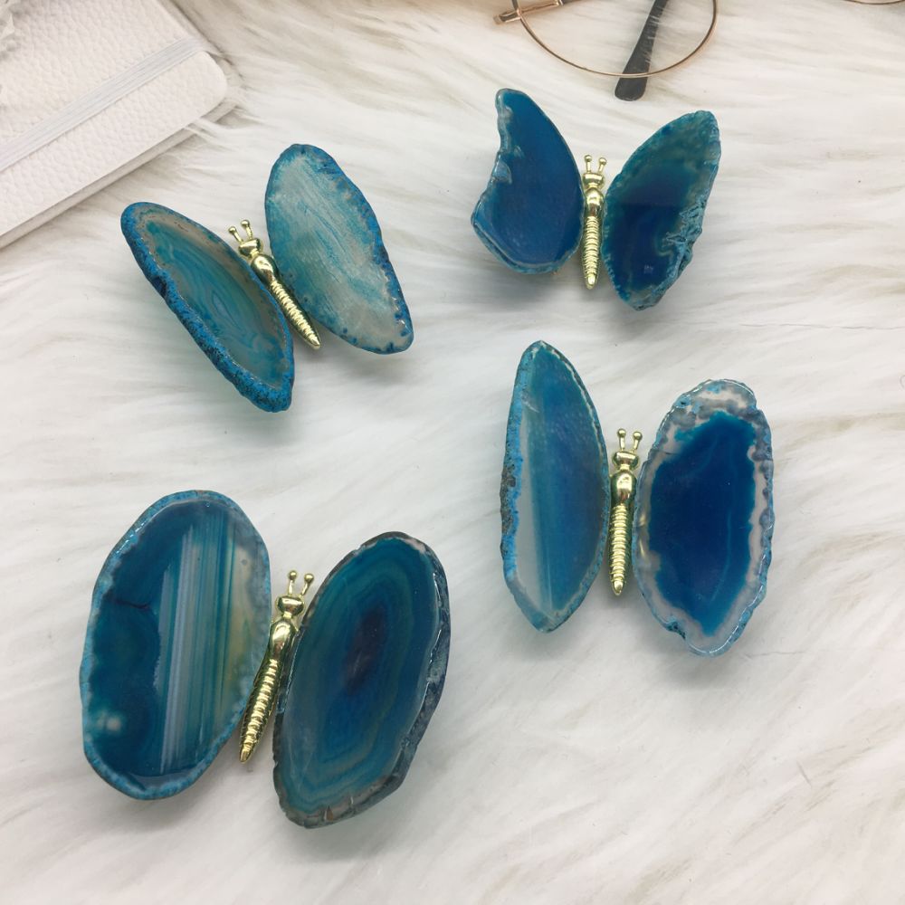 dropship 2inches Blue agate quartz crystal DIY butterfly quartz crystal skull home decor reiki healing 1pc