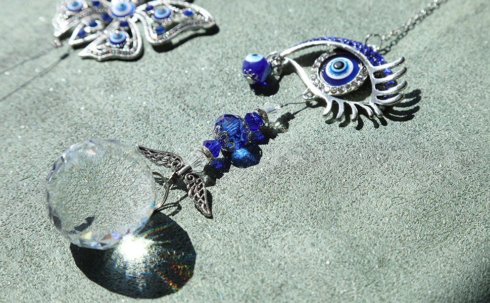 dropship 1pc Blue Butterfly Evil Eye Crystal Sun Catcher - Indoor Window Suncatcher with Prism Ball - Rainbow Maker for Good Luck and Hanging Ornament for Home, Garden, Office, Car - Wedding Pendant