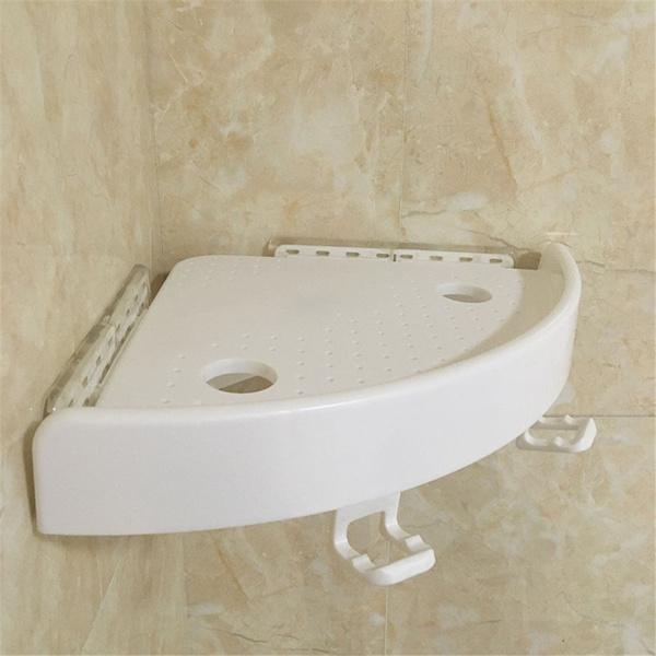 dropship Bathroom Wall Corner Shelf Organizer; Kitchen Corner Storage Rack Non-Marking Shelf with Hooks; Easy to Install (White; One Size)