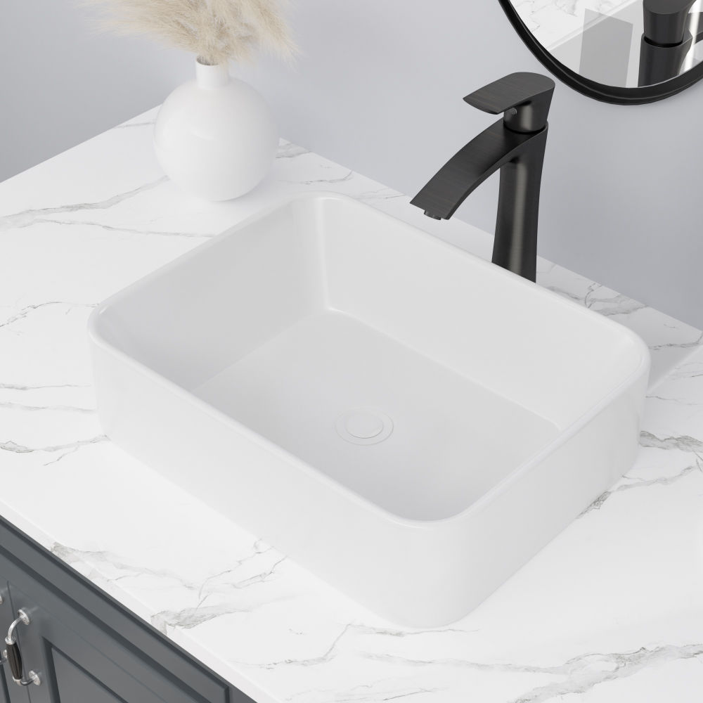 dropship 19" Rectanglar White Ceramic Vessel Bathroom Sink with Bathroom Faucet