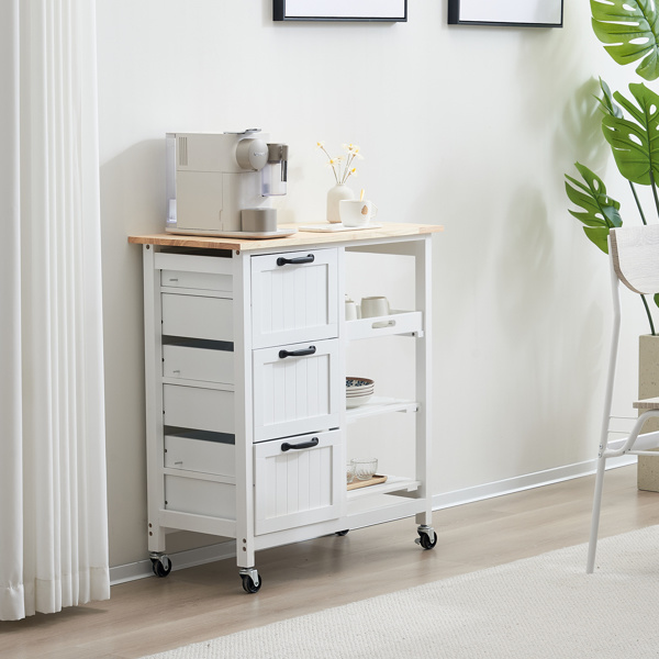 dropship 76*37*84cm Three Drawers Three Layers Black Handle Rubber Wood Log Color Table White Spray Paint Dining Car