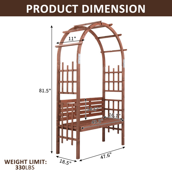 dropship 6.8FT Wooden Arch with Bench for 2 People, Garden Arbor Trellis for Climbing Plant, Outdoor Garden Lawn Backyard Patio Decor, Dark Brown