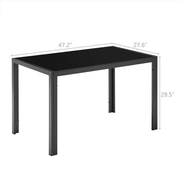 dropship Simple Assembled Tempered Glass & Iron Dinner Table Black