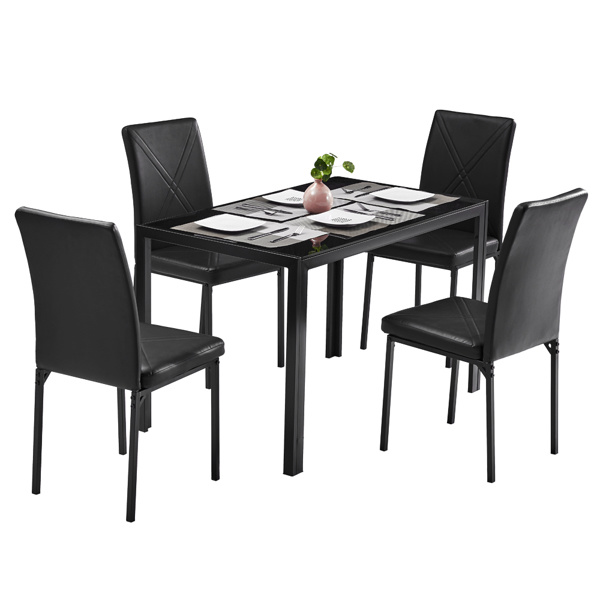 dropship Simple Assembled Tempered Glass & Iron Dinner Table Black