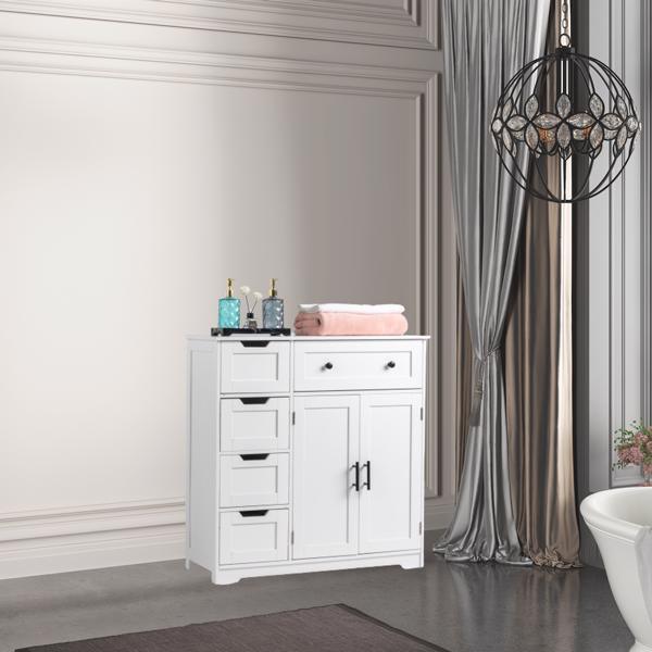 dropship [FCH] Storage Bathroom Cabinet, 2 Doors 5 Drawers Bathroom Cabinet, White