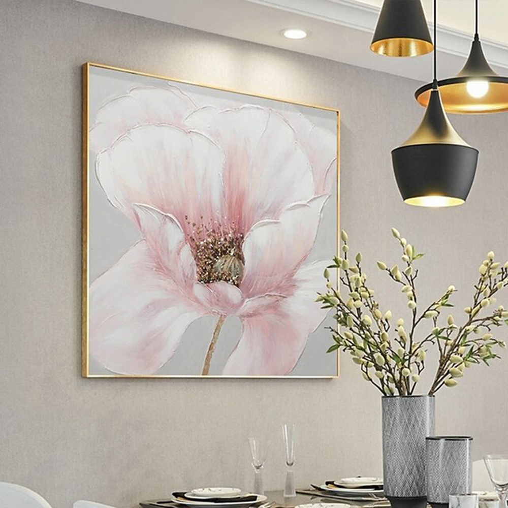 dropship Hand Painted Oil Painting Pink flower Rosebush On Canvas Living Room Hallway Bedroom Luxurious Decorative Painting