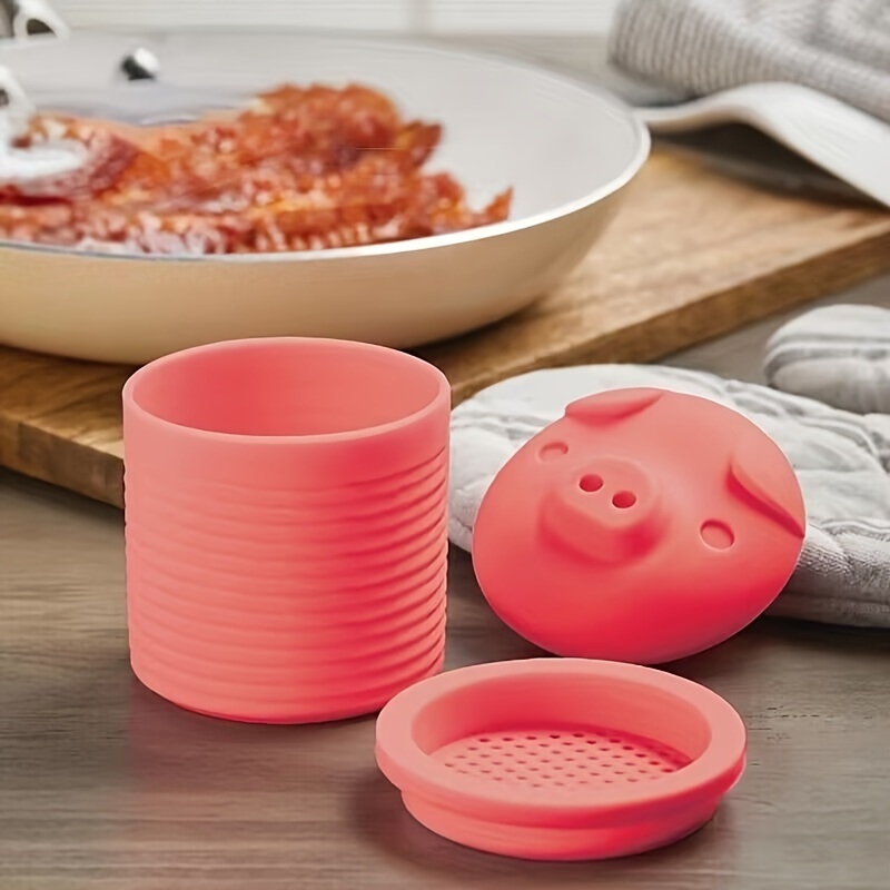 dropship 1pc, Cute Pig Silicone Grease Container with Filter Mesh - Perfect for Cooking Oil, Bacon Grease, and More - Kitchen Supplies