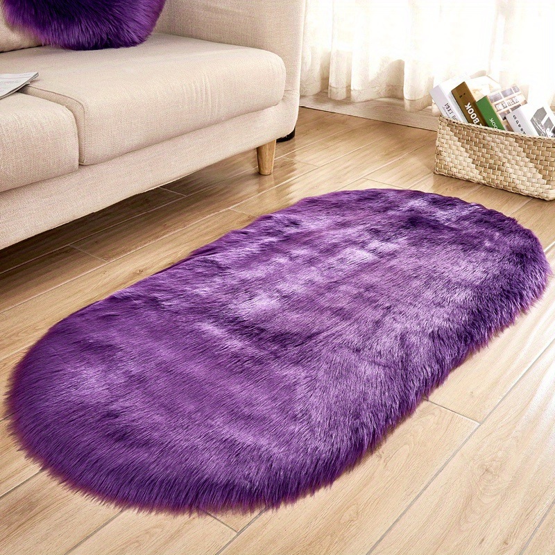dropship 1pc, Oval Plush Rug, Bedside Foot Cushion, Sofa Foot Cushion, Carpet Floor Mat, 23.62*47.24inch, Floor Decor