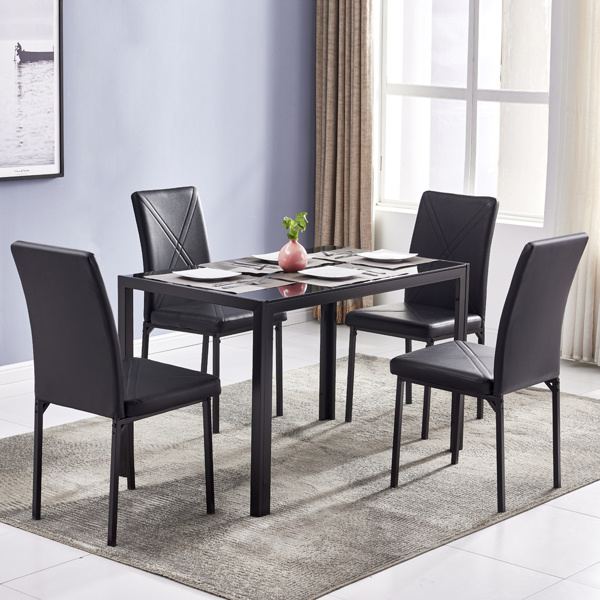 dropship Simple Assembled Tempered Glass & Iron Dinner Table Black